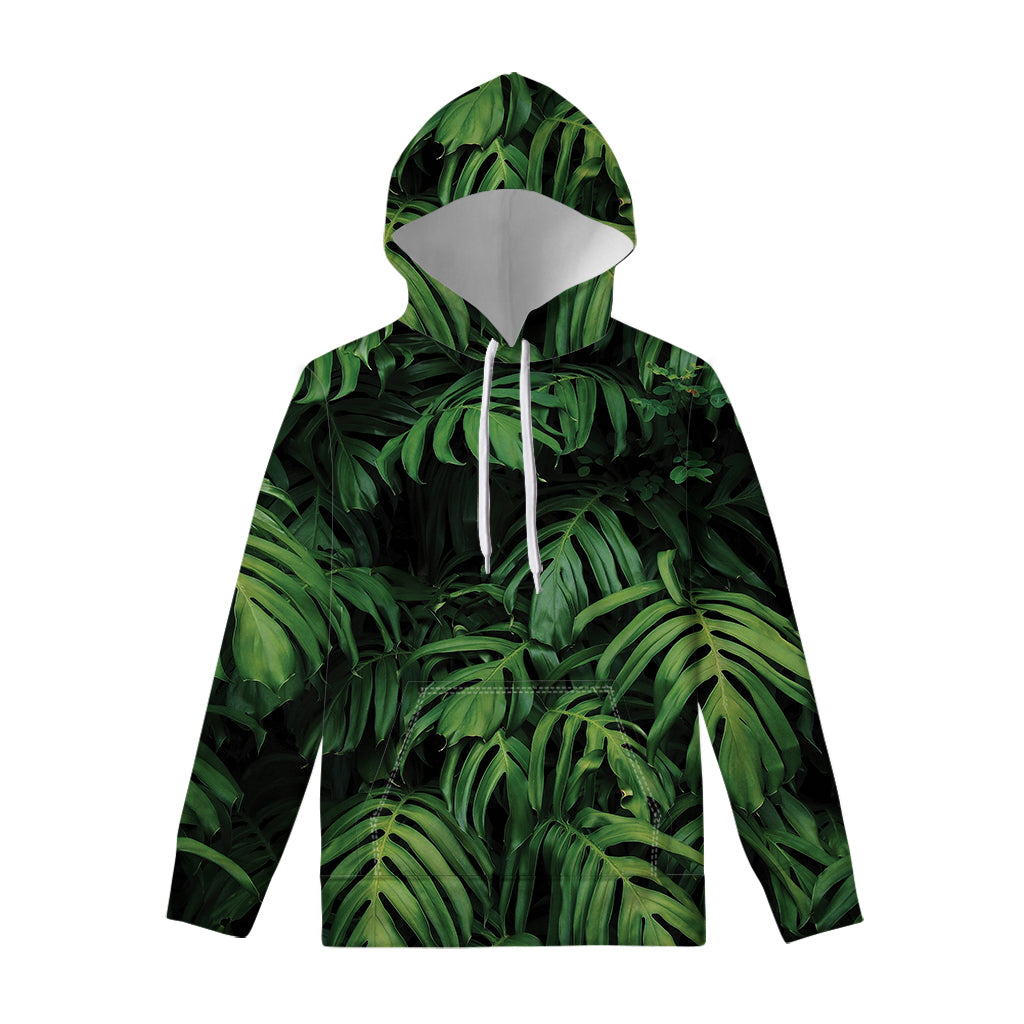 Green Monstera Leaf Print Pullover Hoodie