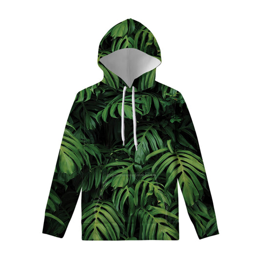 Green Monstera Leaf Print Pullover Hoodie