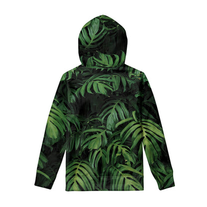 Green Monstera Leaf Print Pullover Hoodie