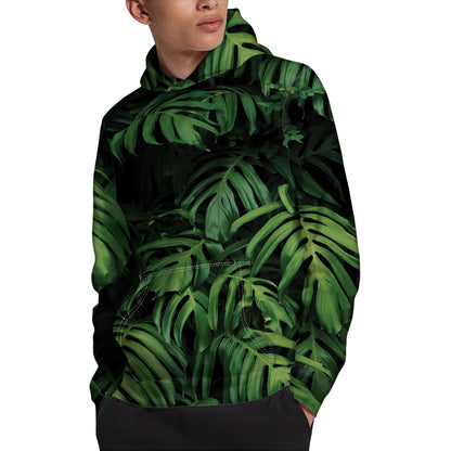 Green Monstera Leaf Print Pullover Hoodie