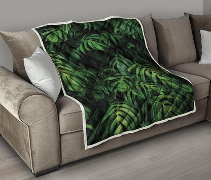 Green Monstera Leaf Print Quilt