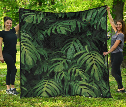 Green Monstera Leaf Print Quilt