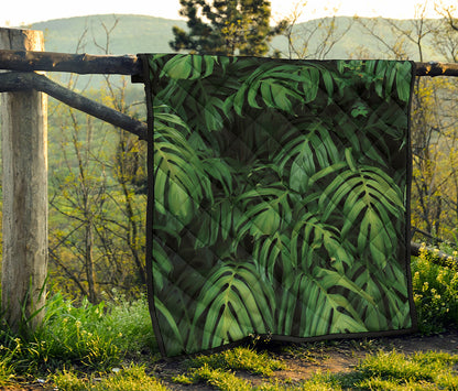 Green Monstera Leaf Print Quilt