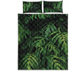 Green Monstera Leaf Print Quilt Bed Set