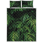 Green Monstera Leaf Print Quilt Bed Set