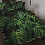 Green Monstera Leaf Print Quilt Bed Set