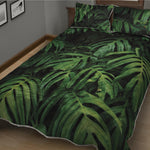 Green Monstera Leaf Print Quilt Bed Set