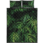 Green Monstera Leaf Print Quilt Bed Set