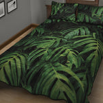 Green Monstera Leaf Print Quilt Bed Set