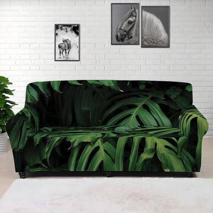 Green Monstera Leaf Print Sofa Cover