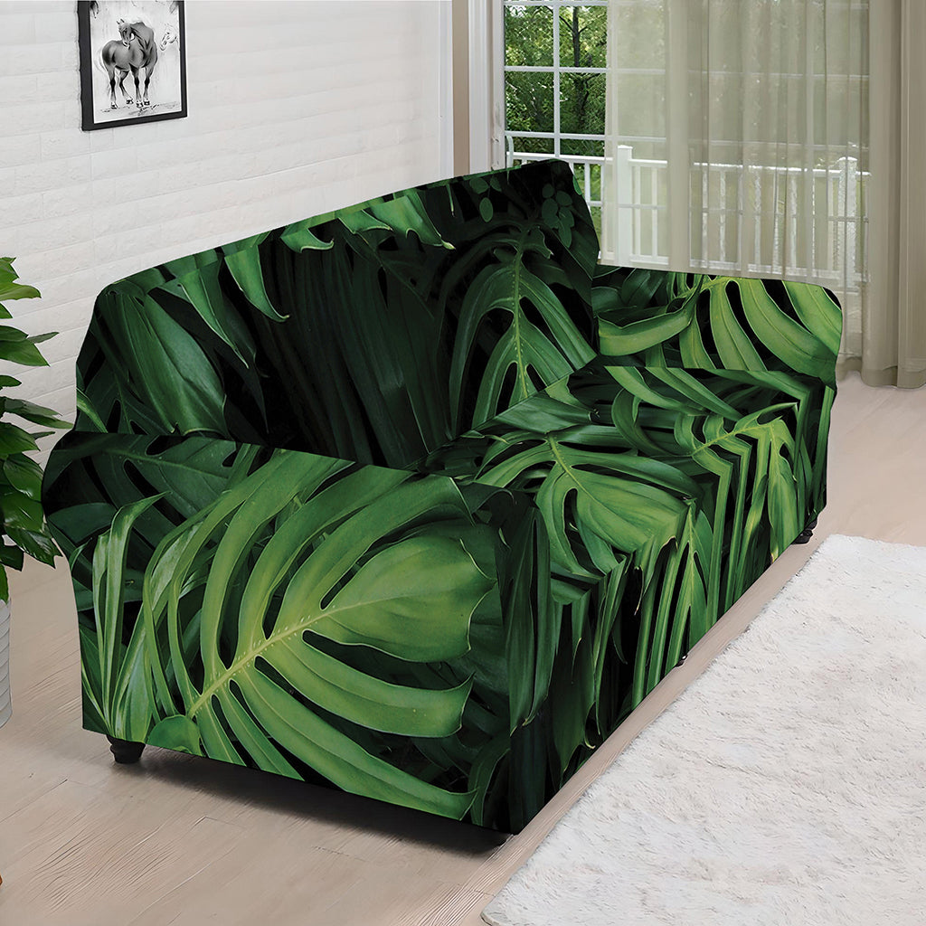 Green Monstera Leaf Print Sofa Cover