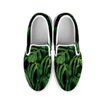 Green Monstera Leaf Print White Slip On Shoes