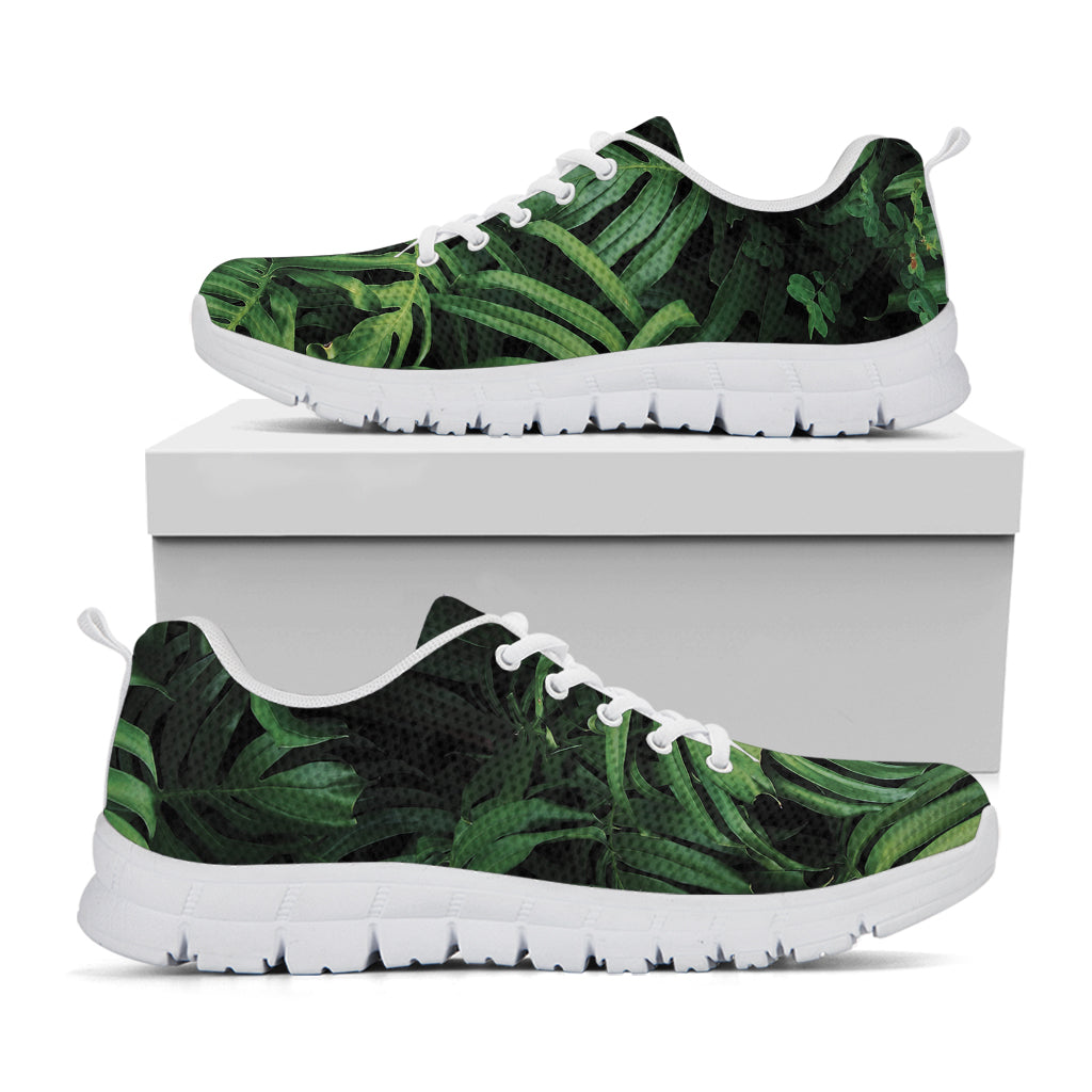 Green Monstera Leaf Print White Sneakers