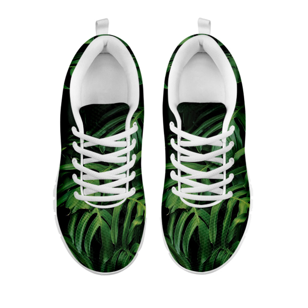 Green Monstera Leaf Print White Sneakers