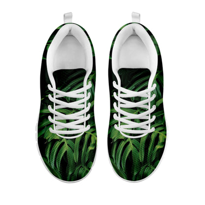 Green Monstera Leaf Print White Sneakers