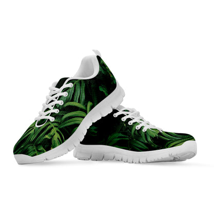 Green Monstera Leaf Print White Sneakers
