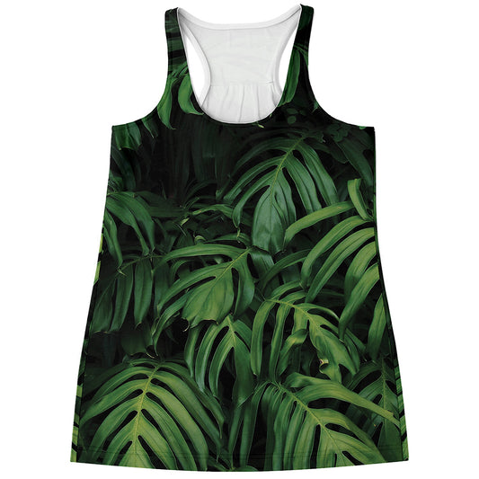 Green Monstera Leaf Print Women's Racerback Tank Top
