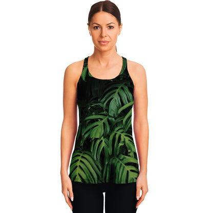 Green Monstera Leaf Print Women's Racerback Tank Top