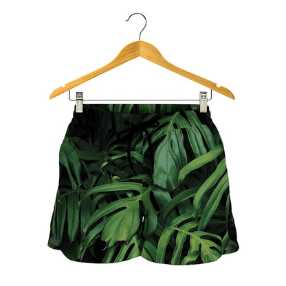 Green Monstera Leaf Print Women's Shorts