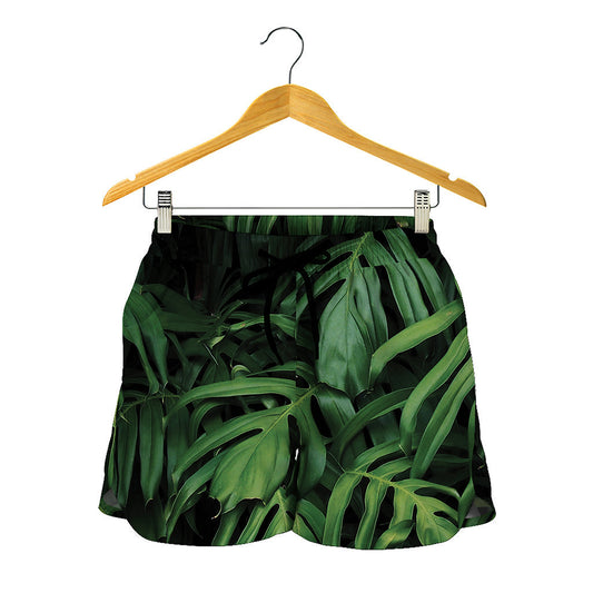 Green Monstera Leaf Print Women's Shorts