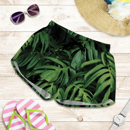 Green Monstera Leaf Print Women's Shorts