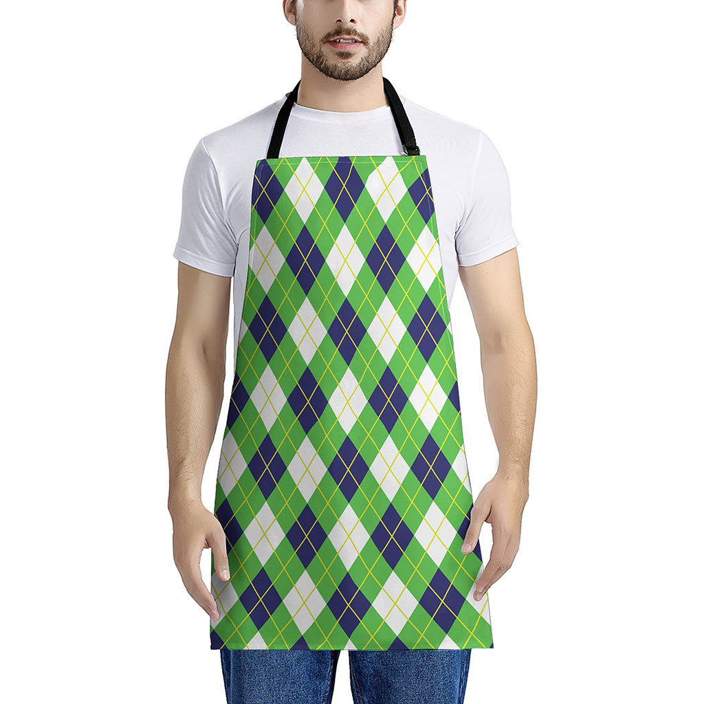 Green Navy And White Argyle Print Apron