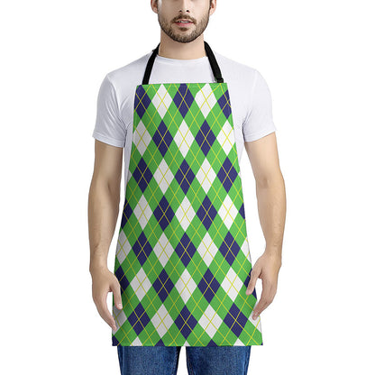 Green Navy And White Argyle Print Apron