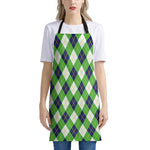 Green Navy And White Argyle Print Apron