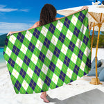 Green Navy And White Argyle Print Beach Sarong Wrap