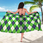 Green Navy And White Argyle Print Beach Sarong Wrap