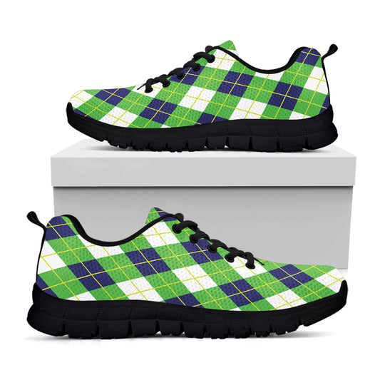 Green Navy And White Argyle Print Black Sneakers