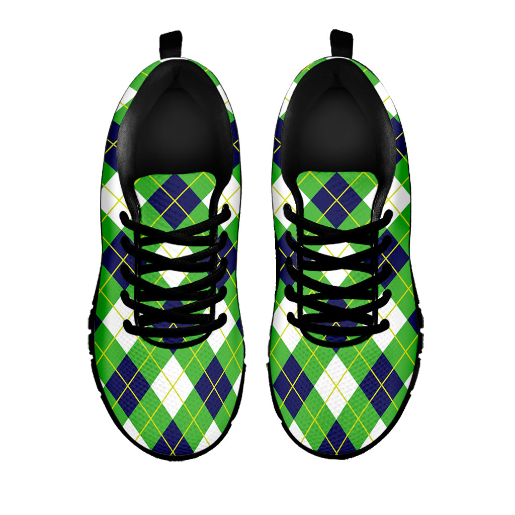 Green Navy And White Argyle Print Black Sneakers