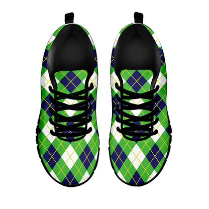 Green Navy And White Argyle Print Black Sneakers