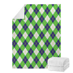 Green Navy And White Argyle Print Blanket
