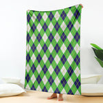 Green Navy And White Argyle Print Blanket