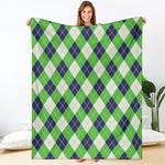 Green Navy And White Argyle Print Blanket