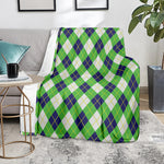 Green Navy And White Argyle Print Blanket