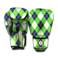 Green Navy And White Argyle Print Boxing Gloves