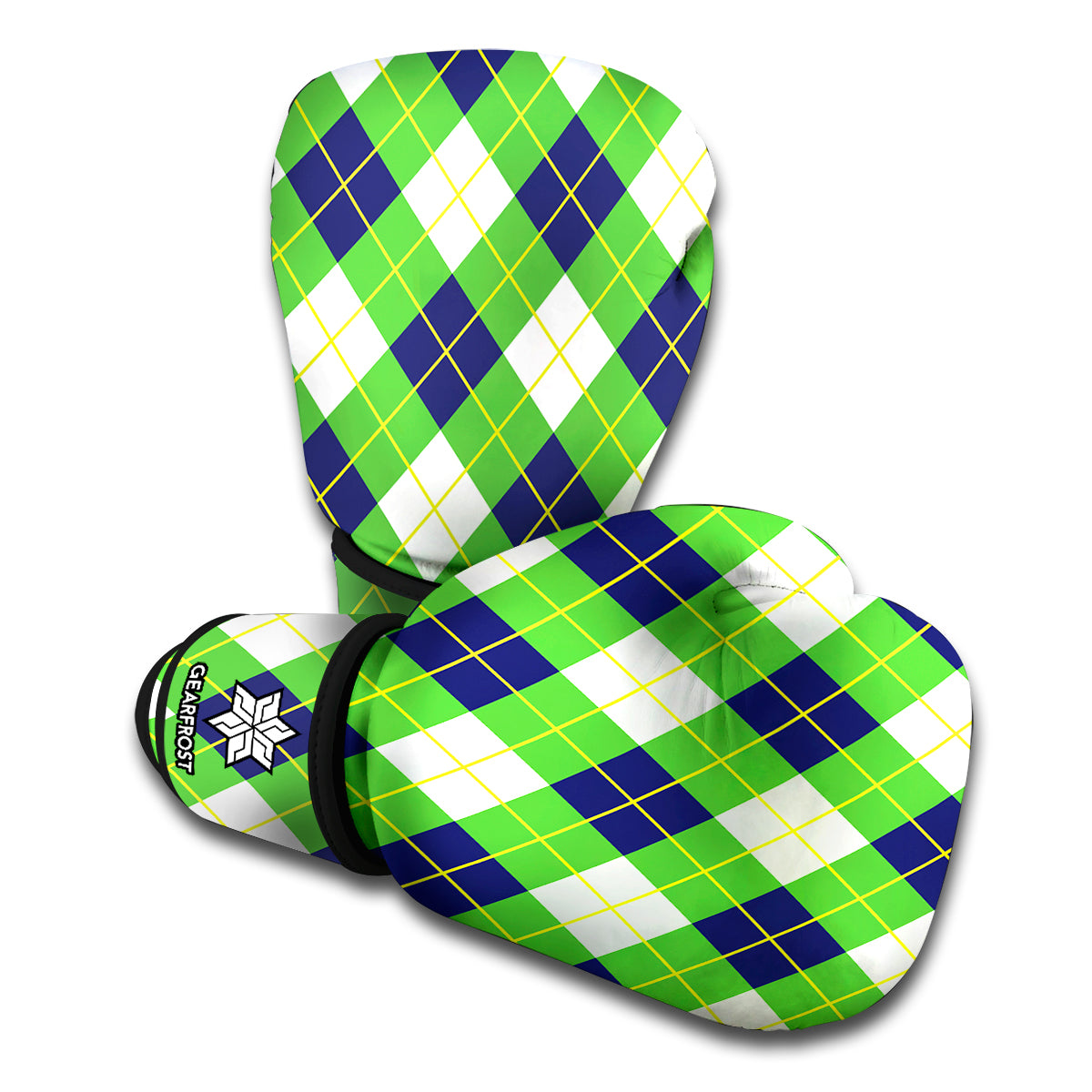 Green Navy And White Argyle Print Boxing Gloves
