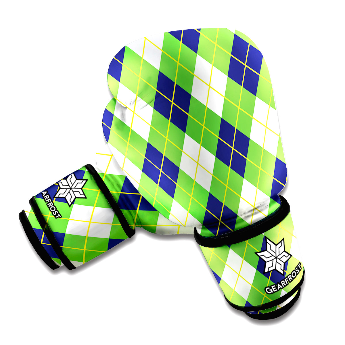 Green Navy And White Argyle Print Boxing Gloves