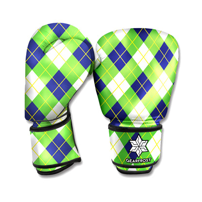 Green Navy And White Argyle Print Boxing Gloves