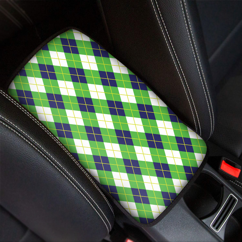 Green Navy And White Argyle Print Car Center Console Cover