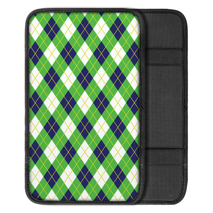 Green Navy And White Argyle Print Car Center Console Cover