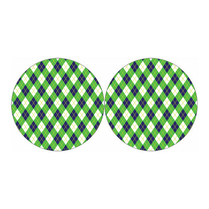 Green Navy And White Argyle Print Car Coasters