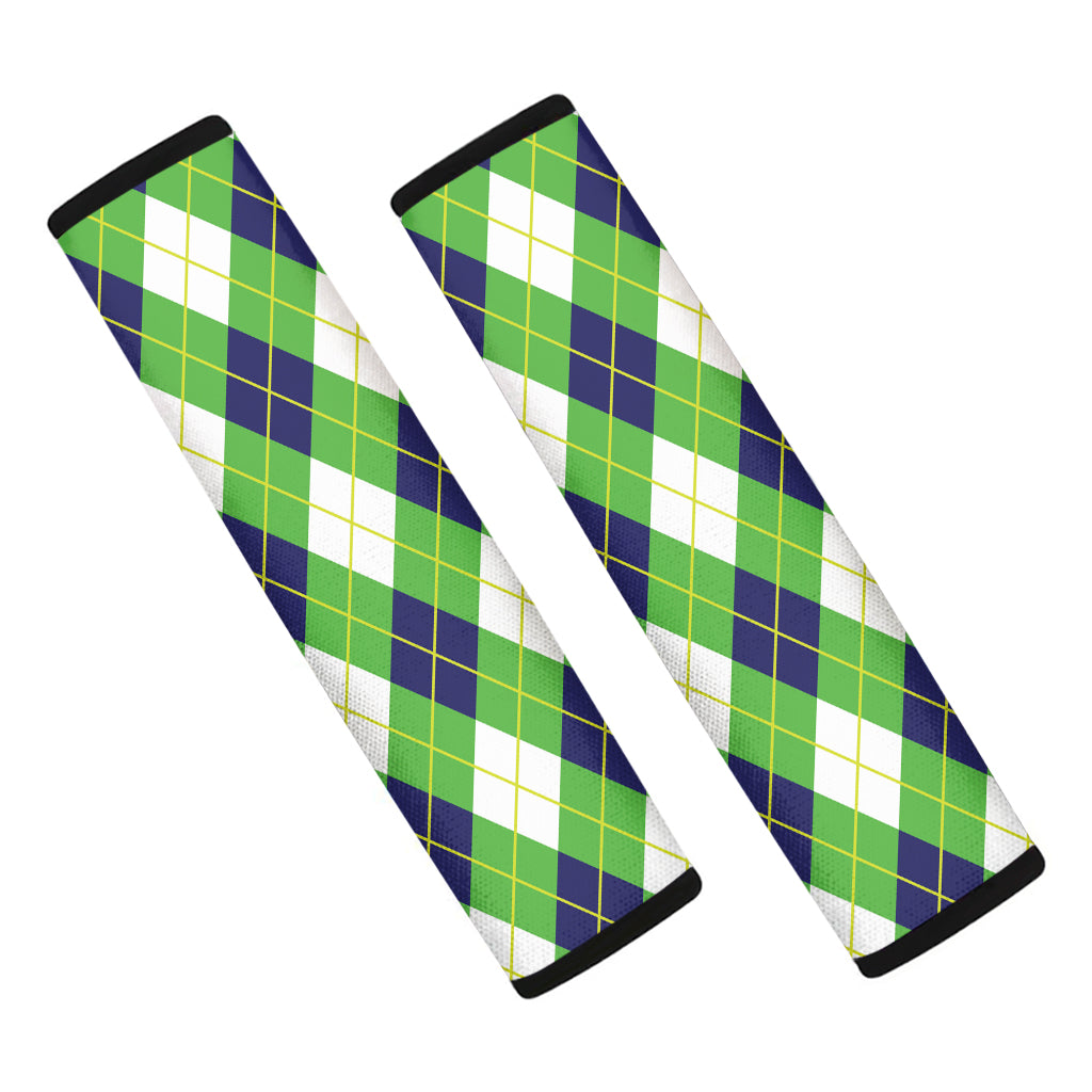 Green Navy And White Argyle Print Car Seat Belt Covers