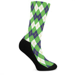 Green Navy And White Argyle Print Crew Socks