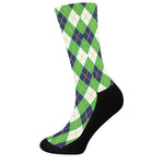 Green Navy And White Argyle Print Crew Socks
