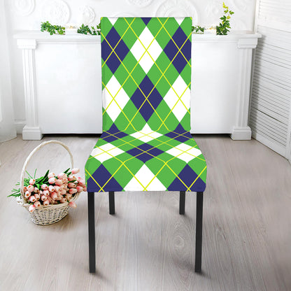 Green Navy And White Argyle Print Dining Chair Slipcover