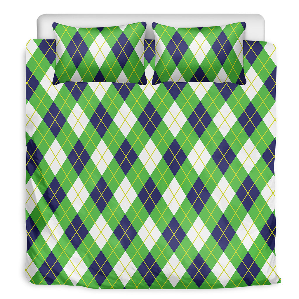 Green Navy And White Argyle Print Duvet Cover Bedding Set