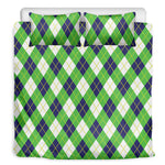 Green Navy And White Argyle Print Duvet Cover Bedding Set